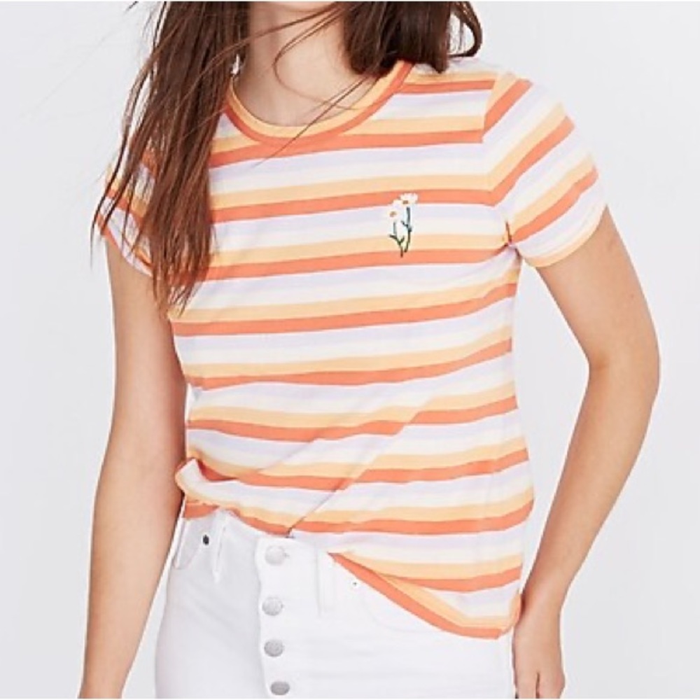 Madewell women’s daisy embroidered north side vintage tee in broadway stripe